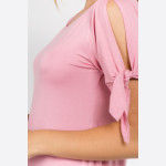 Wholesale women s Solid Knot Tie Slit Sleeve Dress o Short sleeves crew neckline