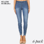 Wholesale women s Classic Distressed Skinny Jeggings pearl rhinestone detail jeg