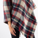 Wholesale plaid Print Poncho Frayed Edges One fits most L Acrylic