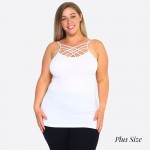 Women's Solid Plus Size Triple Criss Cross Seamless Camisole.

• Scoop-neck
• Unique Crisscross Front
• Spaghetti Straps
• Curve-Hugging
• Body Contouring
• Ultra Soft
• Stretchy Knit
• Machine Wash
• Imported

- One size fits most 16-22
- Approximately 25" L
- 92% Nylon / 8% Spandex