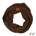 C.C SF-800
Cable Knit Infinity Scarf 

- Approximately 13" W X 30" L
- 100% Acrylic