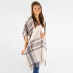 Wholesale plaid ruana wrap fringe acrylic One fits most