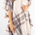 Wholesale plaid ruana wrap fringe acrylic One fits most
