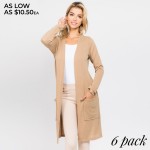 Wholesale solid color thin knit cardigan pocket details Long sleeves open front