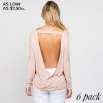 Wholesale soft feminine side sexy long sleeve top bares back open t strap surpli