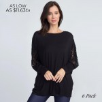 Wholesale get touch romantic side pretty lace dolman sleeve top oversized fit we