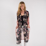 Wholesale pink floral printed kimono waist tie closure One fits most polyester