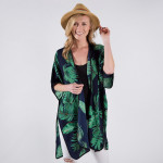 Wholesale navy blue kimono palm tree leaves One fits most polyester