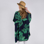 Wholesale navy blue kimono palm tree leaves One fits most polyester