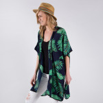 Wholesale navy blue kimono palm tree leaves One fits most polyester