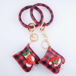 Wholesale pU Buffalo Check Christmas Key Ring Hand Sanitizer Holder Bangle Wrist