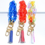 Wholesale chunky Acetate Chain Link Loop Keychain Tassel Accent Long