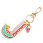 Wholesale mixed Pattern Painted Wooden Initial Keychain Beaded Tassel Accent Lon