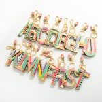 Wholesale mixed Pattern Painted Wooden Initial Keychain Beaded Tassel Accent Lon