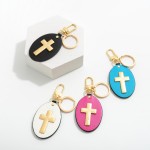 Wholesale faux Leather Cross Keychain Bag Charm Key Ring Lobster Claw