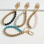 Wholesale stone Animal Print Beaded Keychain Long
