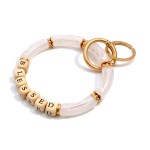 Wholesale acrylic Tube Beaded Keychain Blessed Wooden Letter Beads Gold Accents