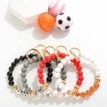 Wholesale wood Beaded Key Ring Basketball Beads L