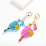 Wholesale rhinestone Studded Puffer Pickleball Racket Keyring Tassel Racket L To