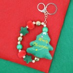 Wholesale beaded Christmas Key Ring Felt Beads Poms Stuffed Christmas Tree L