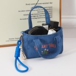 Wholesale boho chic structured mini handbag denim fabric hand embroidered Deser