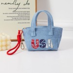 Wholesale compact structured mini handbag denim fabric bold USA embroidery patr