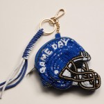 Wholesale sequin Seed Beaded GAME DAY Football Helmet Pouch Key Ring Full Zip Cl