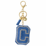 Wholesale light Blue C initial pillow keychain bag charm rhinestone details tass
