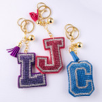 Wholesale light Blue C initial pillow keychain bag charm rhinestone details tass