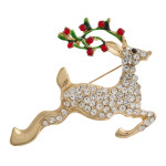 Rhinestone Christmas reindeer Holiday brooch pin. Approximately 1.5" in length.