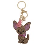 Wholesale rhinestone studded chihuahua plush keychain