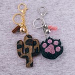 Wholesale leopard print rhinestone plush cactus keychain holder tassel detail ov