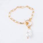 Wholesale baroque Pearl Toggle Bar Chain Link Bracelet Gold Pearl diameter Fits
