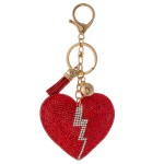 Wholesale rhinestone plush lightning bolt heart tassel keychain holder L overall