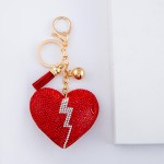 Wholesale rhinestone plush lightning bolt heart tassel keychain holder L overall