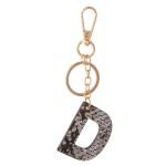 Black Metallic Faux Leather Snakeskin Initial KeyChain.

- Initial approximately 2" 
- Approximately 5" L 