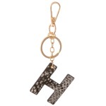 Wholesale black Metallic Faux Leather Snakeskin Initial KeyChain Initial L