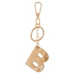 Wholesale brown Metallic Faux Leather Snakeskin Initial KeyChain Initial L