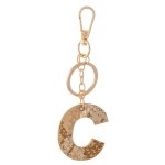 Wholesale brown Metallic Faux Leather Snakeskin Initial KeyChain Initial L