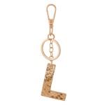 Wholesale brown Metallic Faux Leather Snakeskin Initial KeyChain Initial L