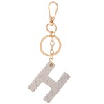 Wholesale white Metallic Faux Leather Snakeskin Initial KeyChain Initial L