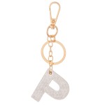 Wholesale white Metallic Faux Leather Snakeskin Initial KeyChain Initial L