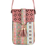 Wholesale aztec print cross body bag clear phone window W L strap