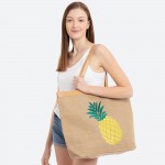Wholesale pineapple embroidered canvas tote bag tassel accent Jute Polyester