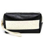 Wholesale metallic faux leather cosmetic travel pouch detachable wristlet Open l