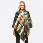 Wholesale women s Multicolor Plaid Print Poncho One fits most L Acrylic