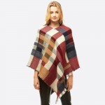Wholesale women s Multicolor Plaid Print Poncho One fits most L Acrylic