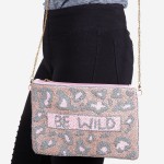 Wholesale quality Be Wild leopard print seed beaded crossbody clutch Open Cotto