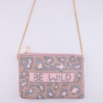 Wholesale quality Be Wild leopard print seed beaded crossbody clutch Open Cotto