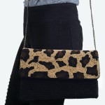 Wholesale quality Seed Beaded Leopard Print Crossbody Clutch Open lined inside
